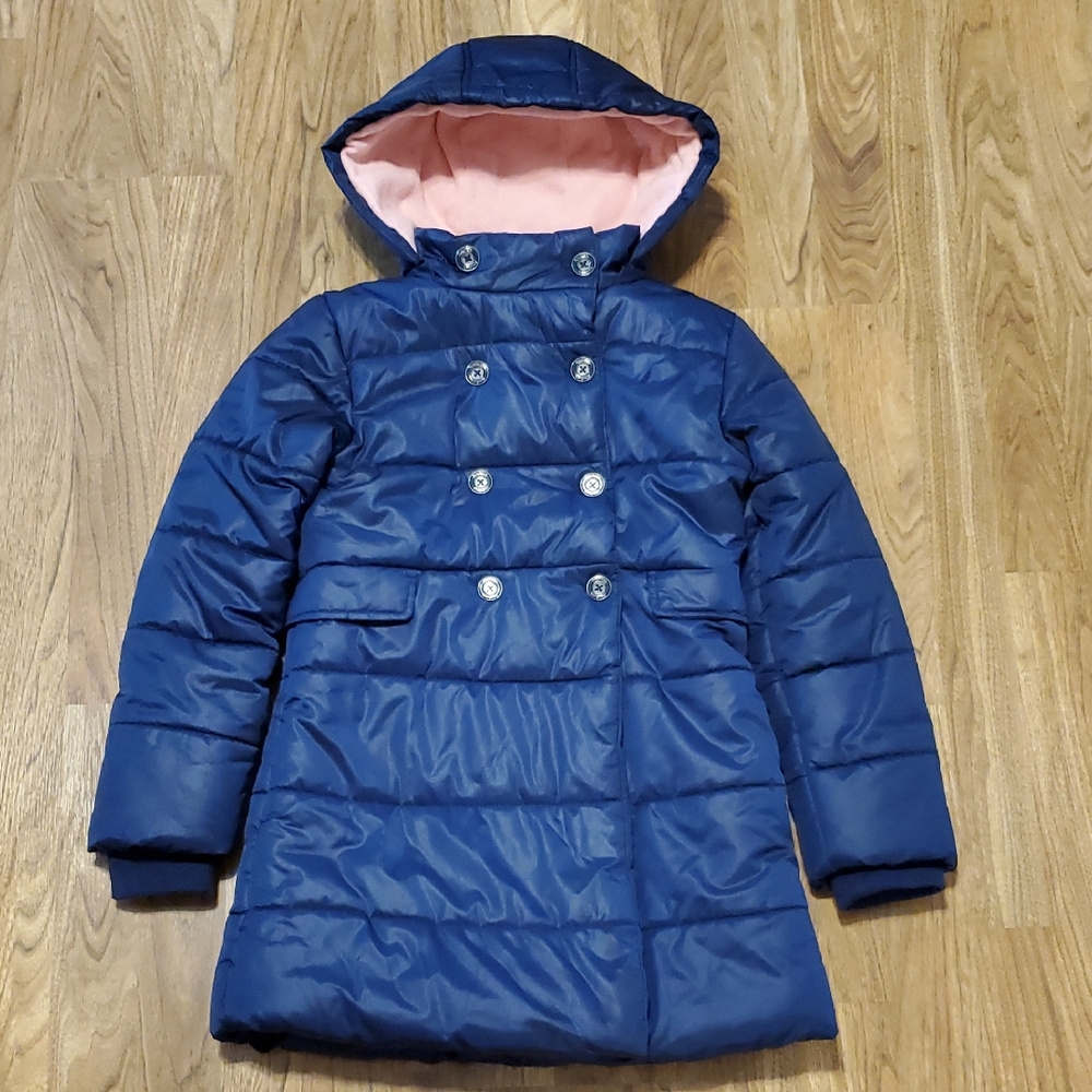 Nautica Kids Navy Blue and Pink Double Breasted Puffer Coat Girls Size 8